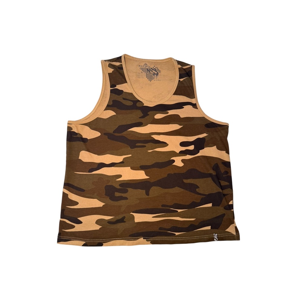 NSS Mens Camouflage Tank Top Cotton Brown Green XL y2k Inspired